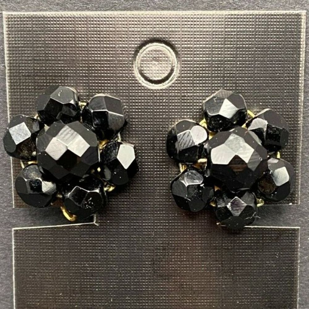 Clip-on Earrings Black Faceted Bead Costume VINTAGE
